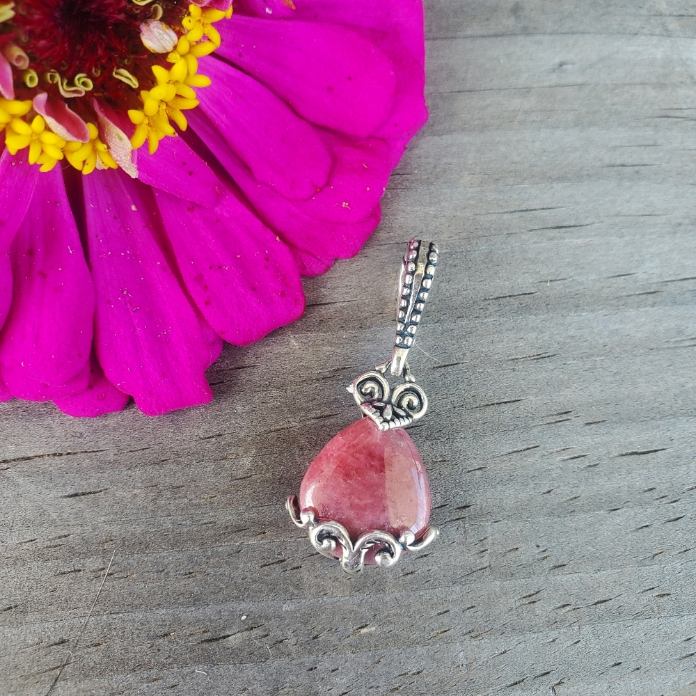 Sterling Silver Pink Rhodonite Reversible Enhancer Pendant - Picture 4 of 11